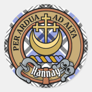 Clan Hannay Wappen über Tartan Runder Aufkleber