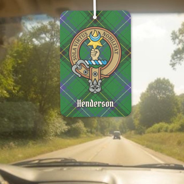 Clan Henderson Wappen über Tartan Autolufterfrischer (Von Creator hochgeladen)