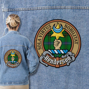 Clan Henderson Wappen über Tartan Jeansjacke