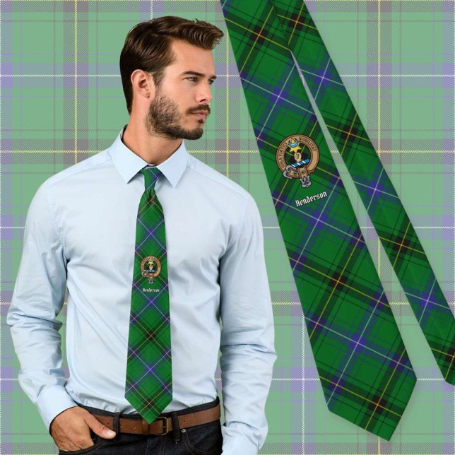 Clan Henderson Wappen über Tartan Krawatte (Von Creator hochgeladen)