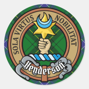 Clan Henderson Wappen über Tartan Runder Aufkleber
