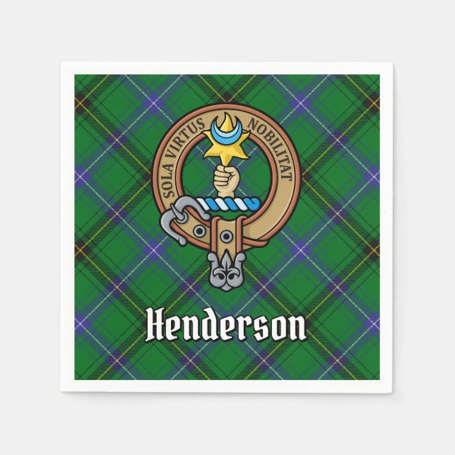 Clan Henderson Wappen über Tartan Serviette (Vorderseite)