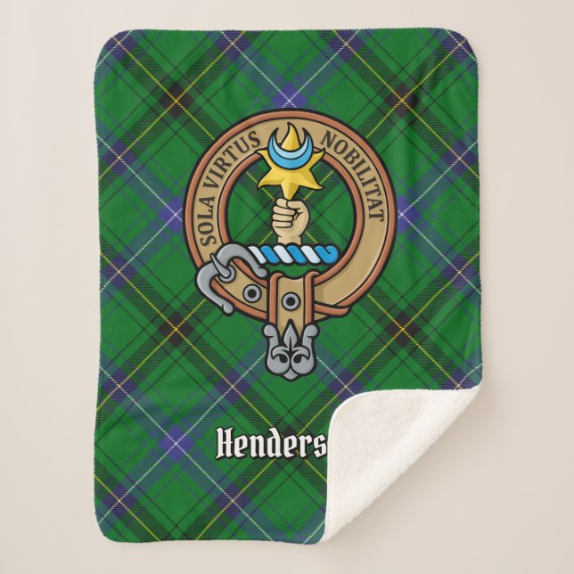 Clan Henderson Wappen über Tartan Sherpadecke (Vorderseite)