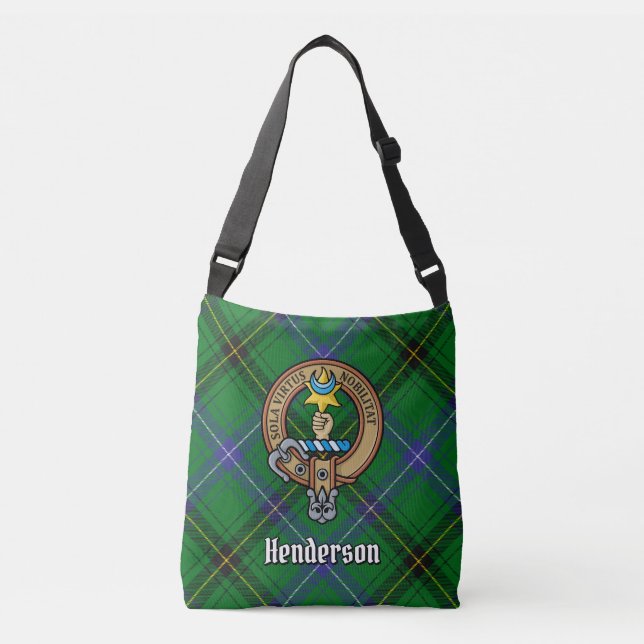 Clan Henderson Wappen über Tartan Tragetaschen Mit Langen Trägern (Vorderseite)