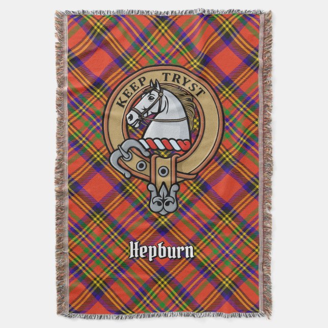Clan Hepburn-Wappen über Tartan Decke (Vorderseite Vertikal)