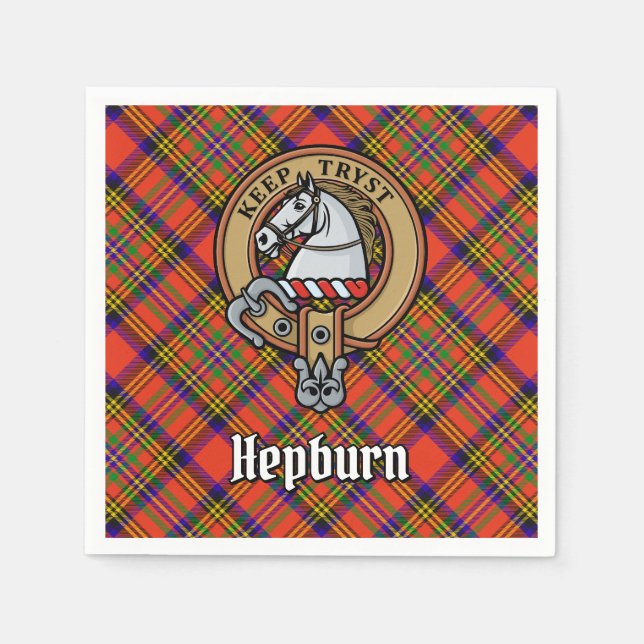 Clan Hepburn Wappen über Tartan Serviette (Vorderseite)
