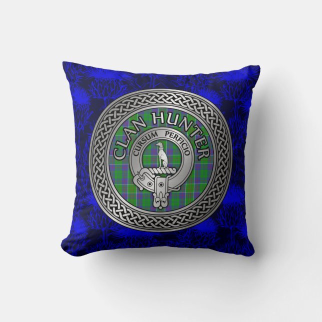 Clan Hunter Wappen & Tartan Knot Kissen (Vorderseite)