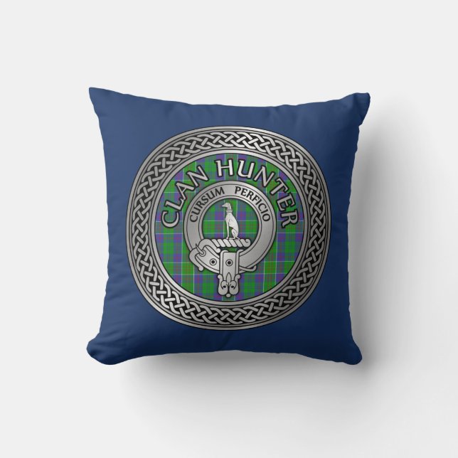 Clan Hunter Wappen & Tartan Knot Kissen (Vorderseite)