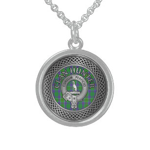Clan Hunter Wappen & Tartan Knot Sterling Silberkette