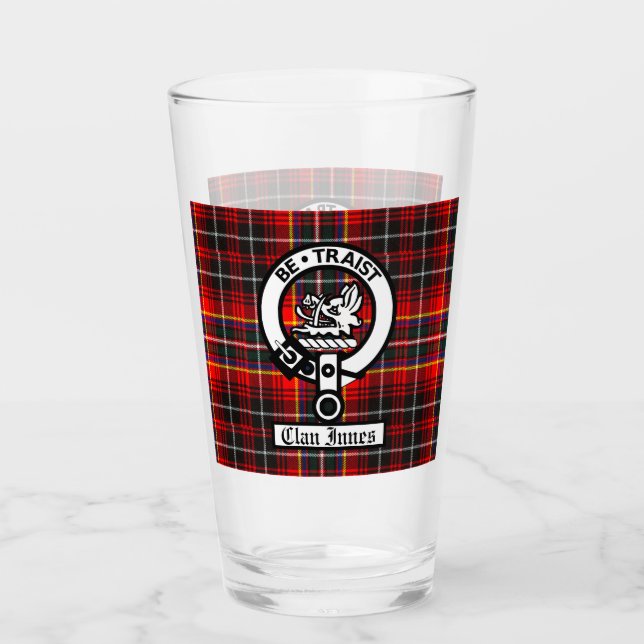 Clan Innes Wappen Abzeichen und Tartan Glas (Vorderseite)