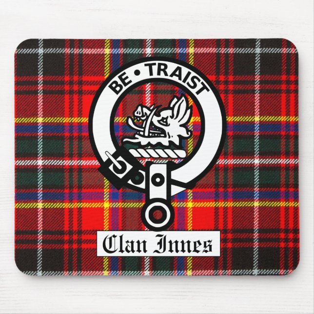 Clan Innes Wappen Abzeichen und Tartan Mousepad (Vorne)