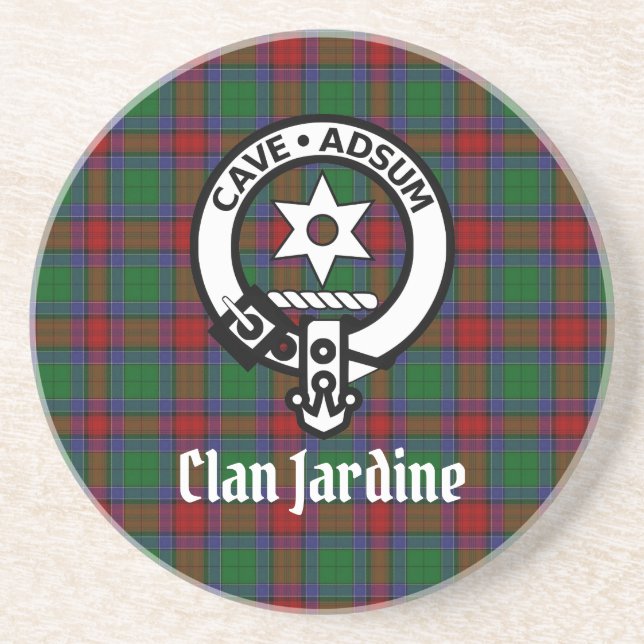 Clan Jardine Wappen Abzeichen und Tartan Getränkeuntersetzer (Vorne)