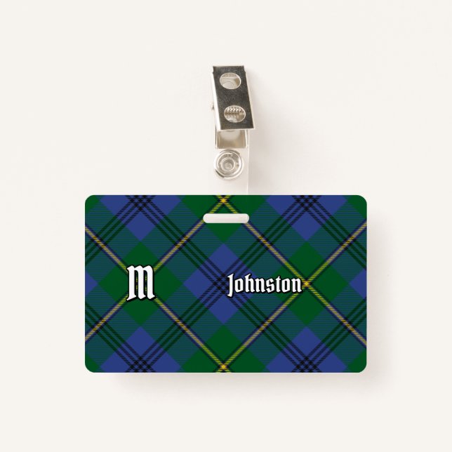 Clan Johnston Tartan Abzeichen Ausweis (Vorderseite mit Klammer)