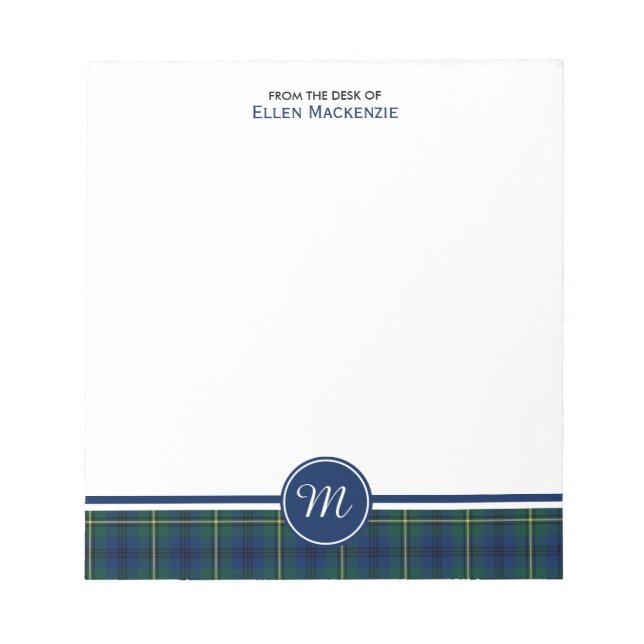 Clan Johnston Tartan Blue und Green Kariert Monogr Notizblock (Vorderseite)