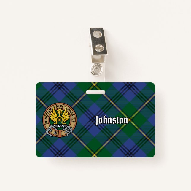 Clan Johnston Wappen über Tartan Ausweis (Vorderseite mit Klammer)