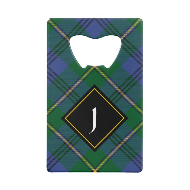 Clan Johnston Wappen über Tartan Geldbeutel Flaschenöffner (Vorderseite)