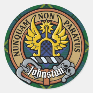 Clan Johnston Wappen über Tartan Runder Aufkleber
