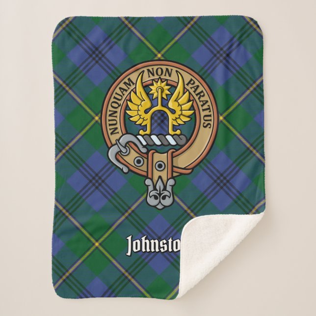 Clan Johnston Wappen über Tartan Sherpadecke (Vorderseite)