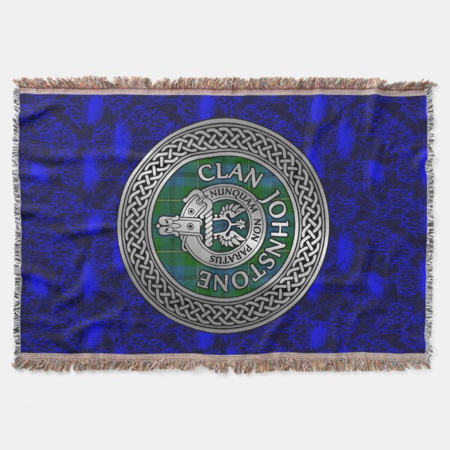 Clan Johnstone Wappen & Tartan Knot Decke (Vorderseite)