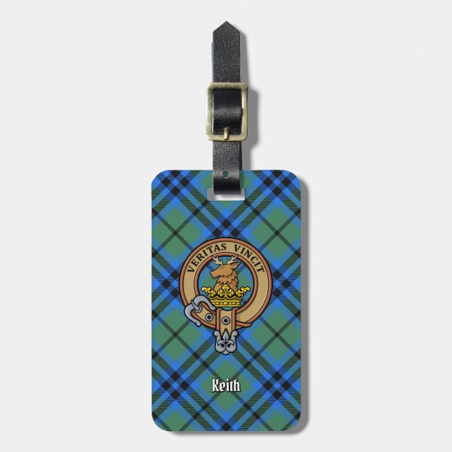 Clan Keith Wappen über Tartan Gepäckanhänger (Vorderseite vertikal)
