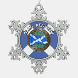 Clan Kennedy Tartan Knot & Flag Schneeflocken Zinn-Ornament