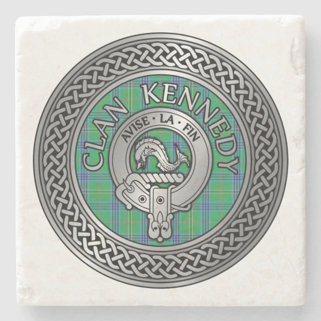 Clan Kennedy Wappen & Tartan Knot Steinuntersetzer (Vorderseite)