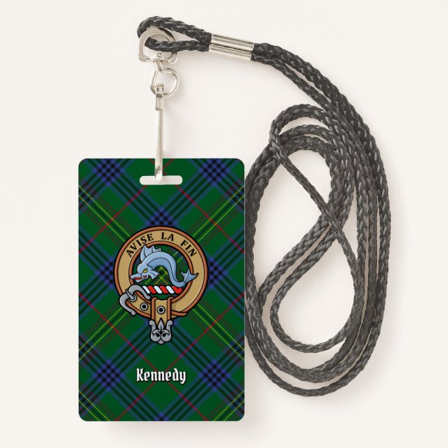 Clan Kennedy Wappen über Tartan Ausweis (Vorderseite mit Schlüsselband)