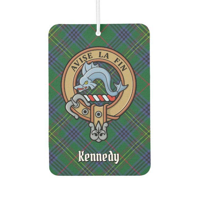 Clan Kennedy Wappen über Tartan Autolufterfrischer (Vorderseite)