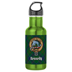 Clan Kennedy Wappen über Tartan Edelstahlflasche
