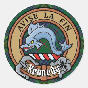 Clan Kennedy Wappen über Tartan Runder Aufkleber