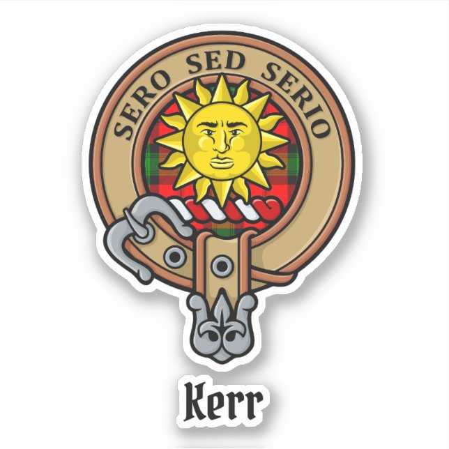 Clan Kerr Wappen über Tartan Aufkleber (Vorderseite)