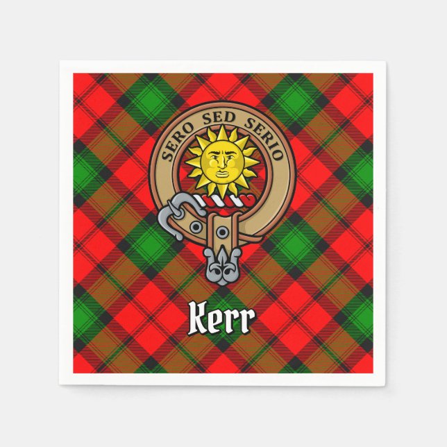 Clan Kerr Wappen über Tartan Serviette (Vorderseite)