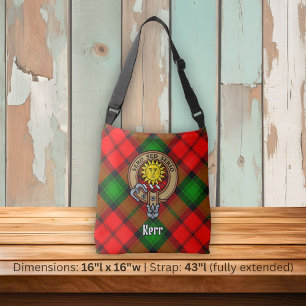 Clan Kerr Wappen über Tartan Tragetaschen Mit Langen Trägern