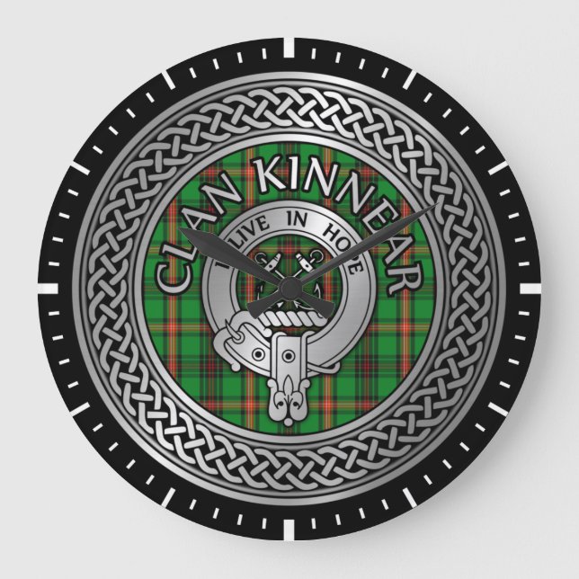 Clan Kinnear Crest & Tartan Knot Große Wanduhr (Vorderseite)