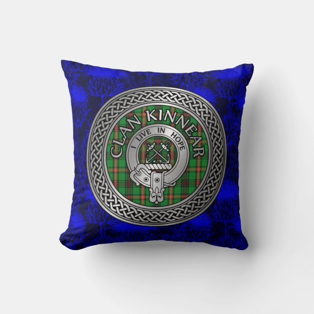 Clan Kinnear Wappen & Tartan Knot Kissen (Vorderseite)