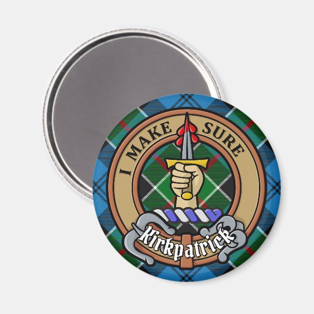 Clan Kirkpatrick Wappen über Tartan Magnet (Vorderseite/Rückseite)