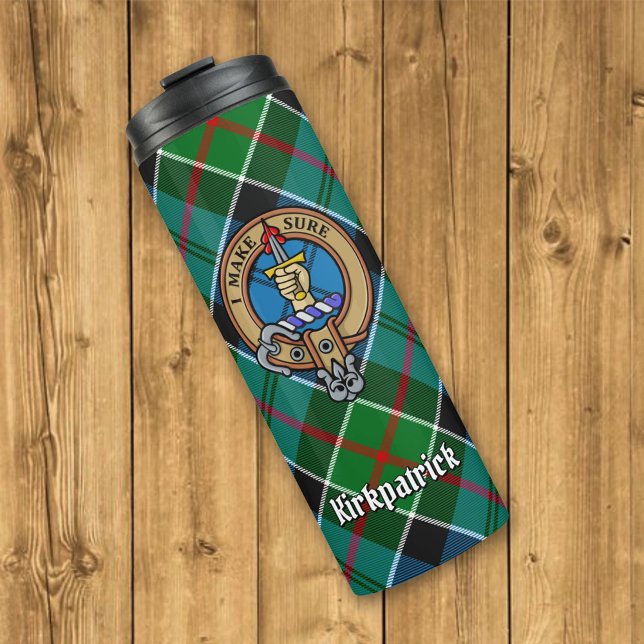 Clan Kirkpatrick Wappen über Tartan Thermosbecher (Von Creator hochgeladen)