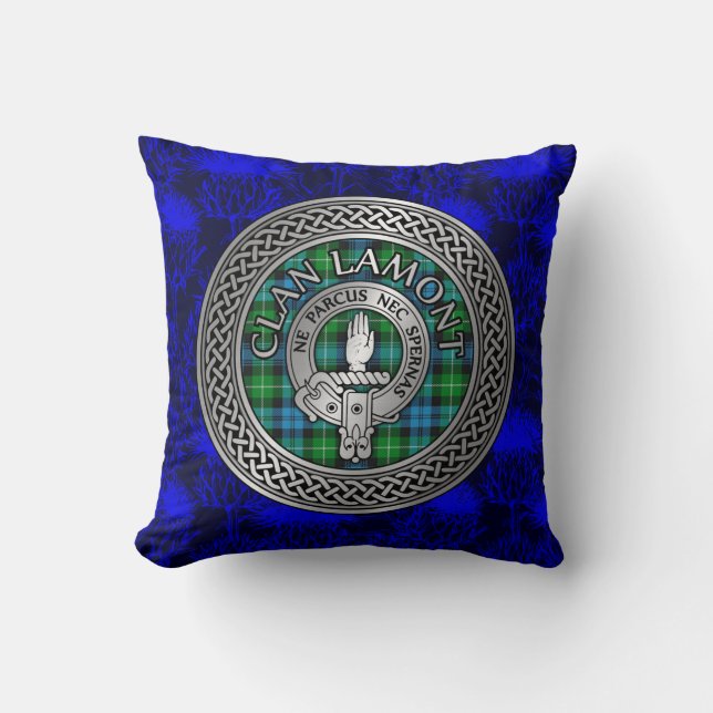 Clan Lamont Wappen & Tartan Knot Kissen (Vorderseite)