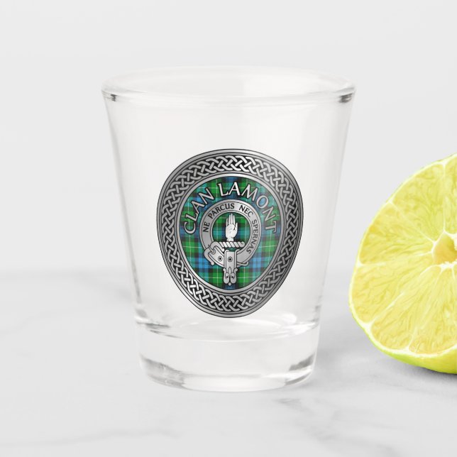Clan Lamont Wappen & Tartan Knot Schnapsglas (Vorderseite)