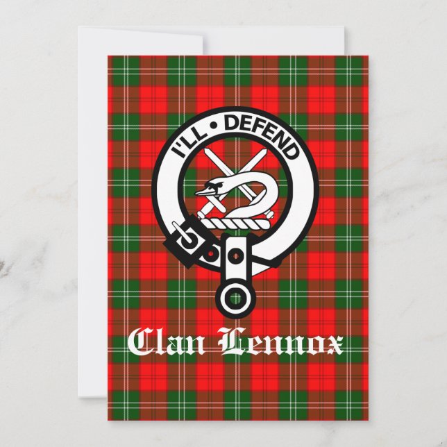 Clan Lennox Wappen Abzeichen & Tartan Gruß Karte (Vorderseite)
