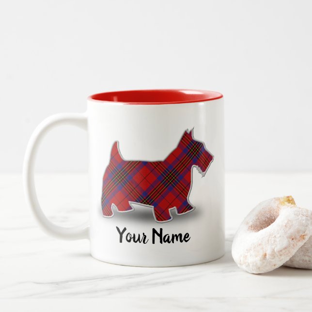Clan Leslie Red Tartan Scottish Terrier Zweifarbige Tasse (Mit Donut)