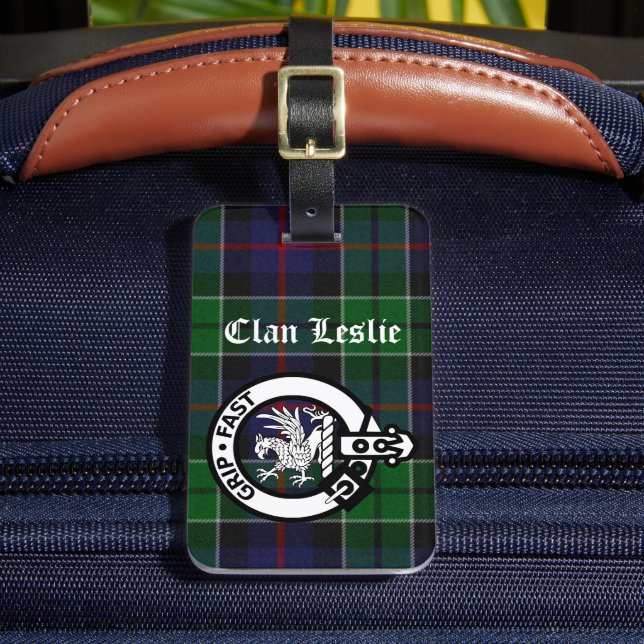Clan Leslie Tartan & Wappen Gepäckmarke Gepäckanhänger (Vorderseite Insitu 2)
