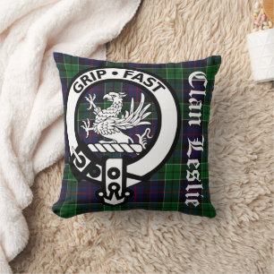 Clan Leslie Tartan & Wappen Throw Kissen