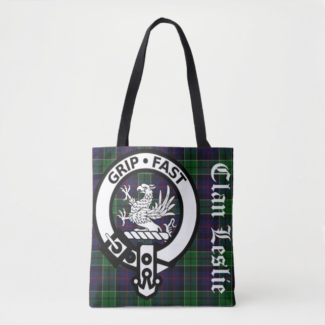 Clan Leslie Tartan & Wappen Tote Bag Tasche (Vorderseite)