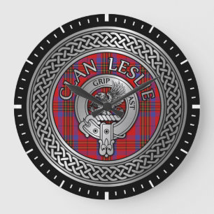 Clan Leslie Wappen & Tartan Knot Große Wanduhr