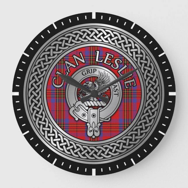 Clan Leslie Wappen & Tartan Knot Große Wanduhr (Vorderseite)