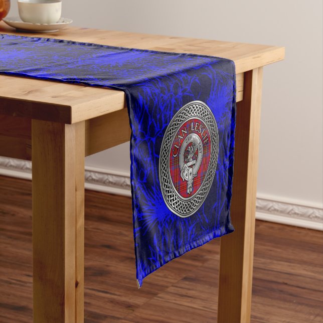 Clan Leslie Wappen & Tartan Knot Kurzer Tischläufer (Beispiel)