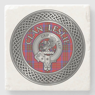 Clan Leslie Wappen & Tartan Knot Steinuntersetzer