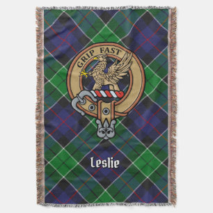 Clan Leslie-Wappen über Hunting Tartan Decke