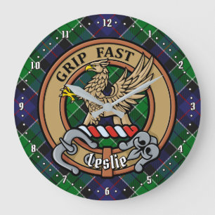 Clan Leslie Wappen über Jagd Tartan Große Wanduhr